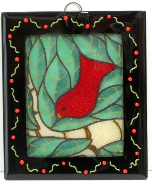 Red Bird/Aqua Leaves